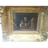 Vintage gilt framed oil on board of intimist scene