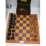 Victorian mahogany cased weighted Staunton chess set and Jacques chess board, King