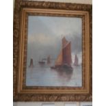 Pair of gilt framed continental oil on canvas of maritime scenes signed J Bale