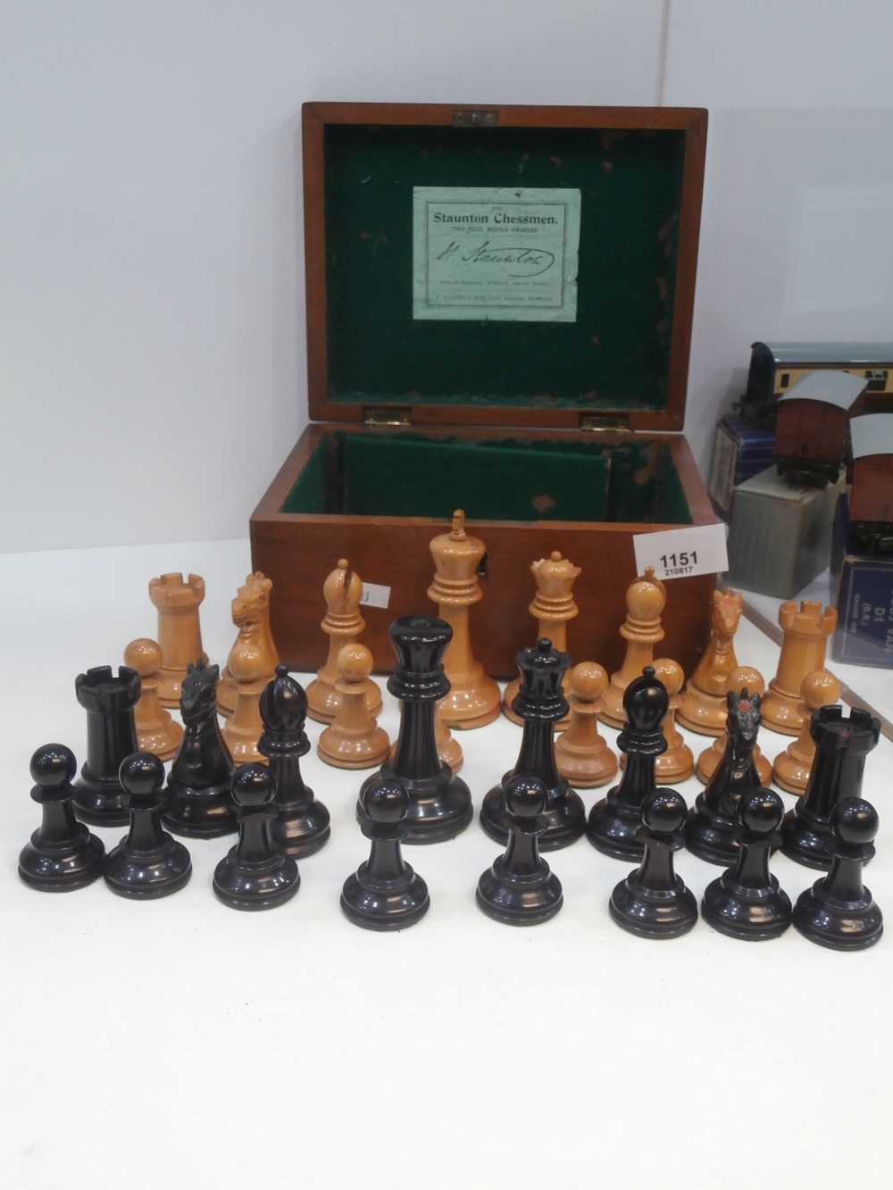 Victorian Mahogany cased Staunton Weighted Chess set by Jacques AF, King height 3.75''