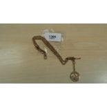 9ct rose gold watch chain with 9ct rose gold masonic fob, approx .19g
