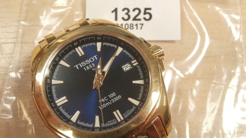 Gents Tissot 1853 Water resistant 100m with crystal blue face and gold plated stainless steel strap - Image 2 of 2