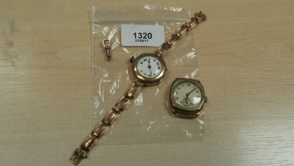 Lady’s 9ct rose gold wristwatch with expandable strap and white enamel face and a gents vintage