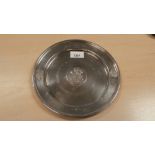 Heavy silver circular commemorative plate with central Prince of Wales fathers, engraved July 29th