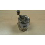French white coloured metal pepper mill with embossed flower and leaf decoration AF