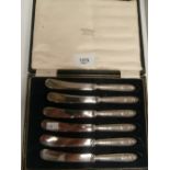 Set 6 Sheffield silver handled butter knives, cased