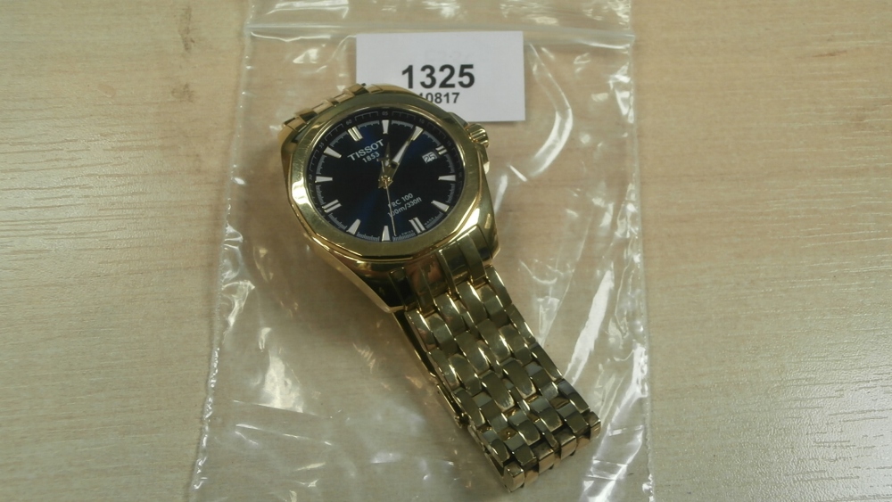 Gents Tissot 1853 Water resistant 100m with crystal blue face and gold plated stainless steel strap