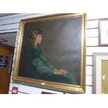 A large oil painting on canvas in the manor of William Rothenstein depicting a side portrait of a