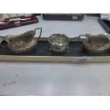 Silver salt pot and pair of plated salts