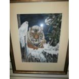 Oriental watercolour tiger in the snow by Wendy Lythgoe- Donnelly