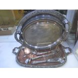 Walker and Hall silver plated double handled tray 2 other trays including copper example etc.