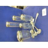 Set of 4 Edwardian glass toilet jars with silver lids, one other together with set of 4 Victorian