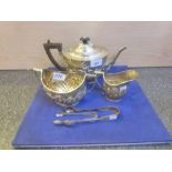 Late Victorian silver 3 piece tea service comprising teapot, doubled handled sugar bowl and milk jug