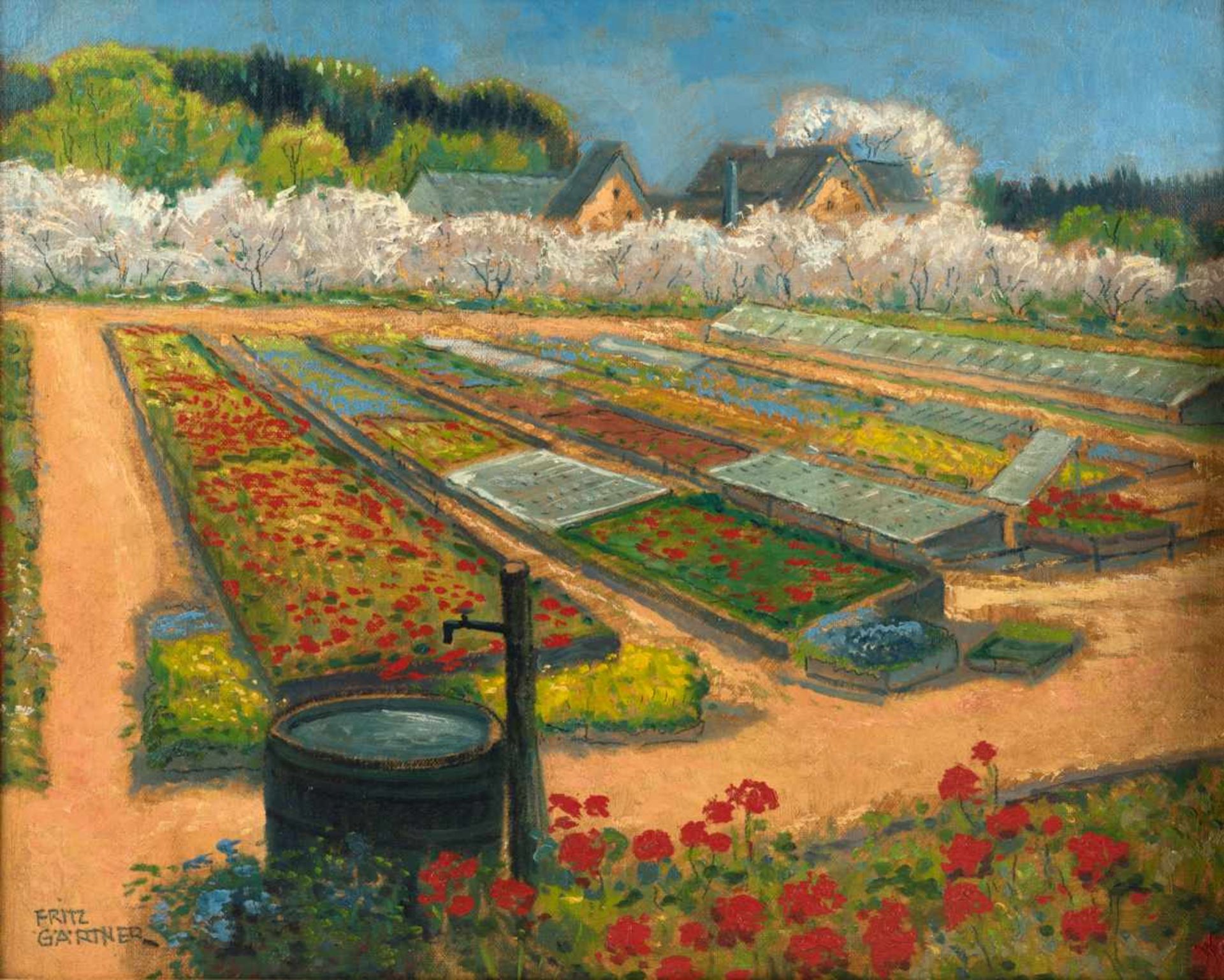 Fritz Gärtner (Aussig in Böhmen 1882 - 1958 München) 'Frühling in der Gärtnerei', um 1910 Öl auf