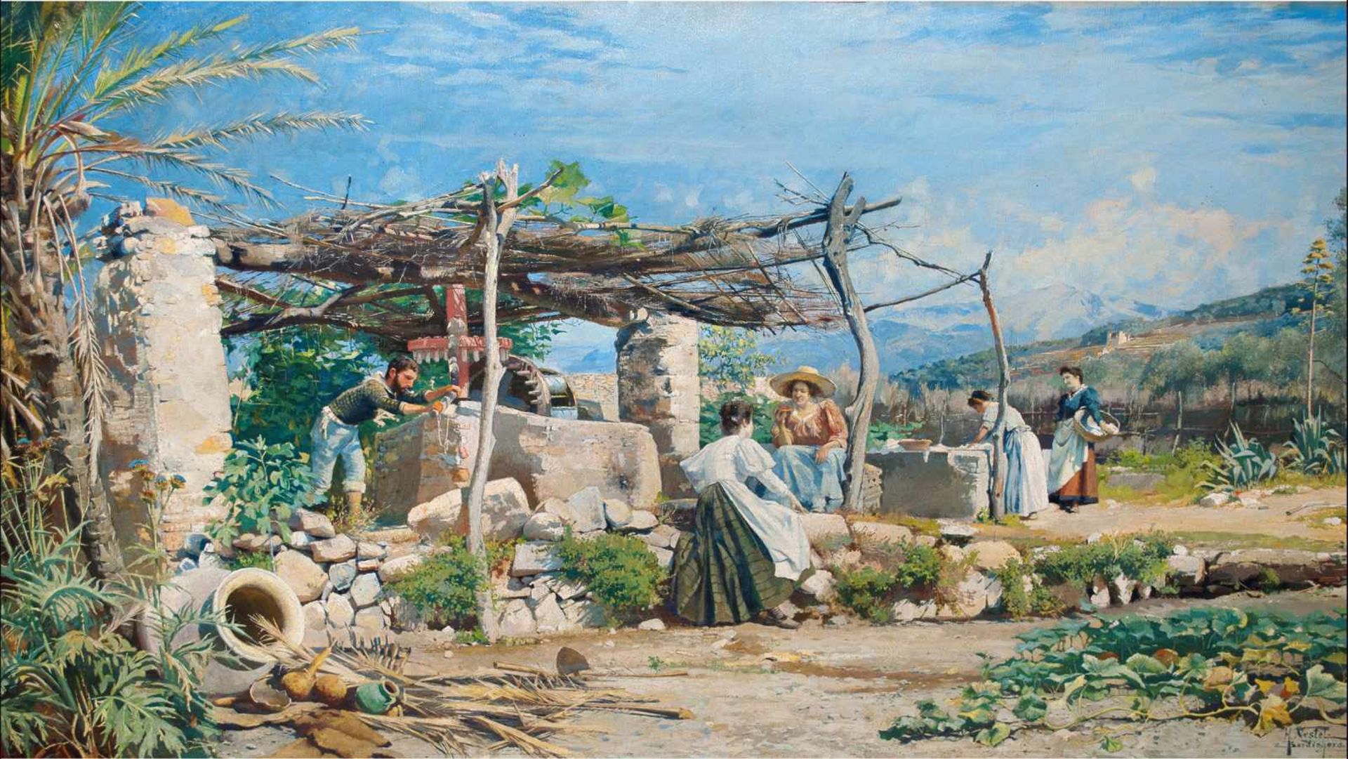 Hermann Nestel (Stuttgart 1858 - 1905 Bordighera/Ligurien) 'Am Brunnen' (Genreszene in Ligurien/