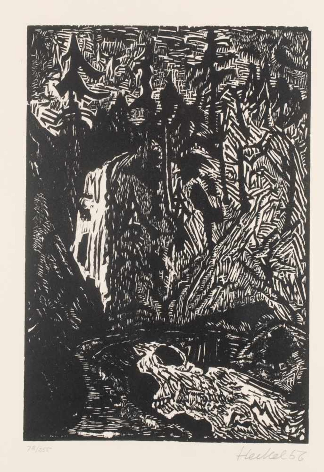 Erich Heckel (Döbeln 1883 - 1970 Radolfzell) 'Der Sturzbach', 1956 Holzschnitt auf Velin. 36,7 x