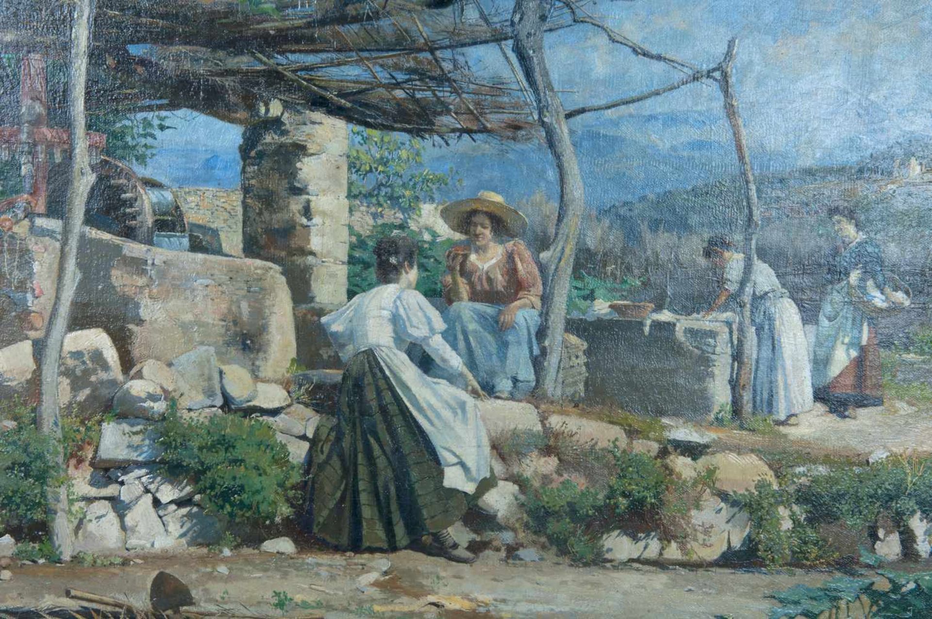 Hermann Nestel (Stuttgart 1858 - 1905 Bordighera/Ligurien) 'Am Brunnen' (Genreszene in Ligurien/ - Bild 2 aus 5