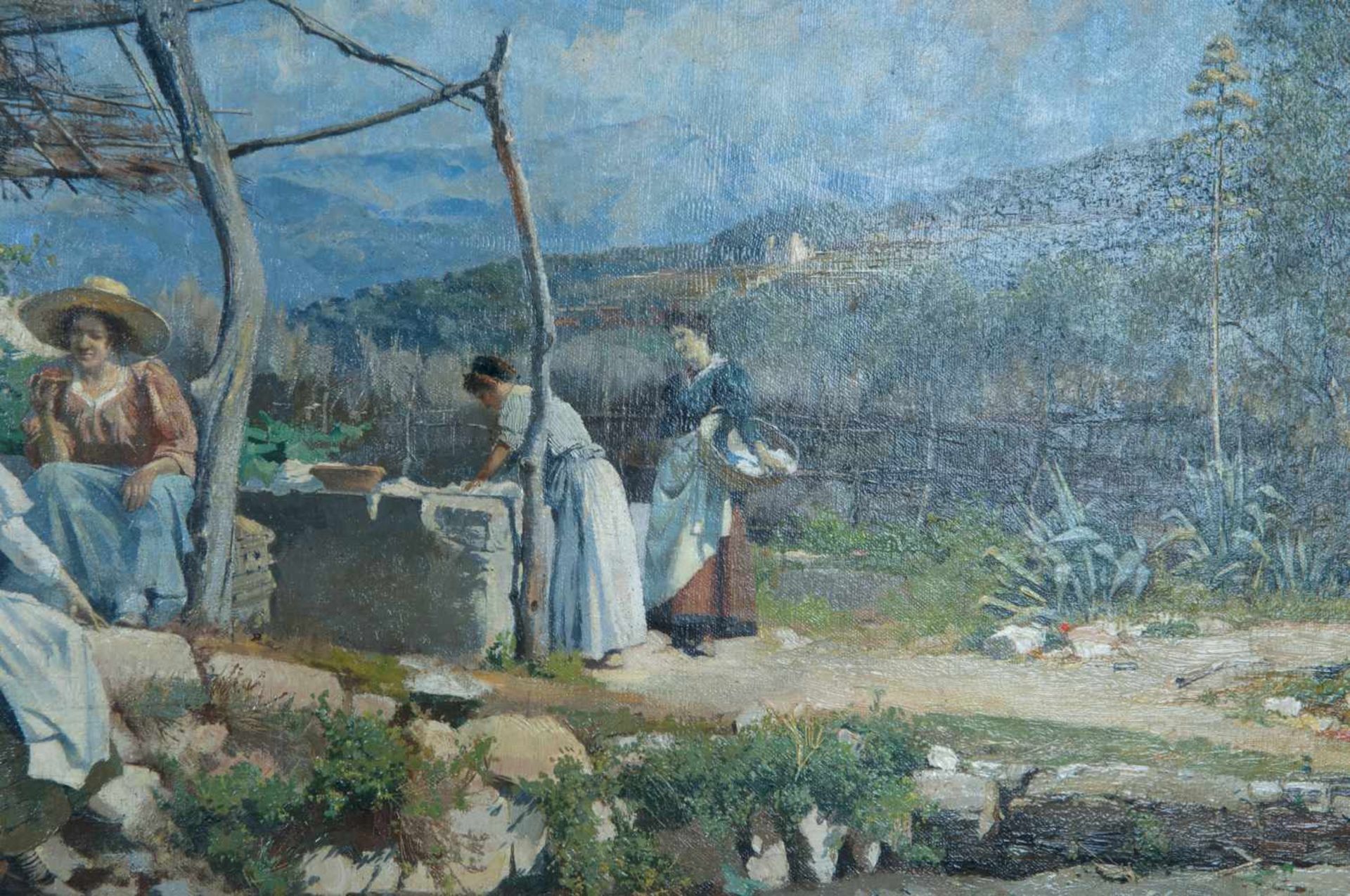 Hermann Nestel (Stuttgart 1858 - 1905 Bordighera/Ligurien) 'Am Brunnen' (Genreszene in Ligurien/ - Bild 3 aus 5