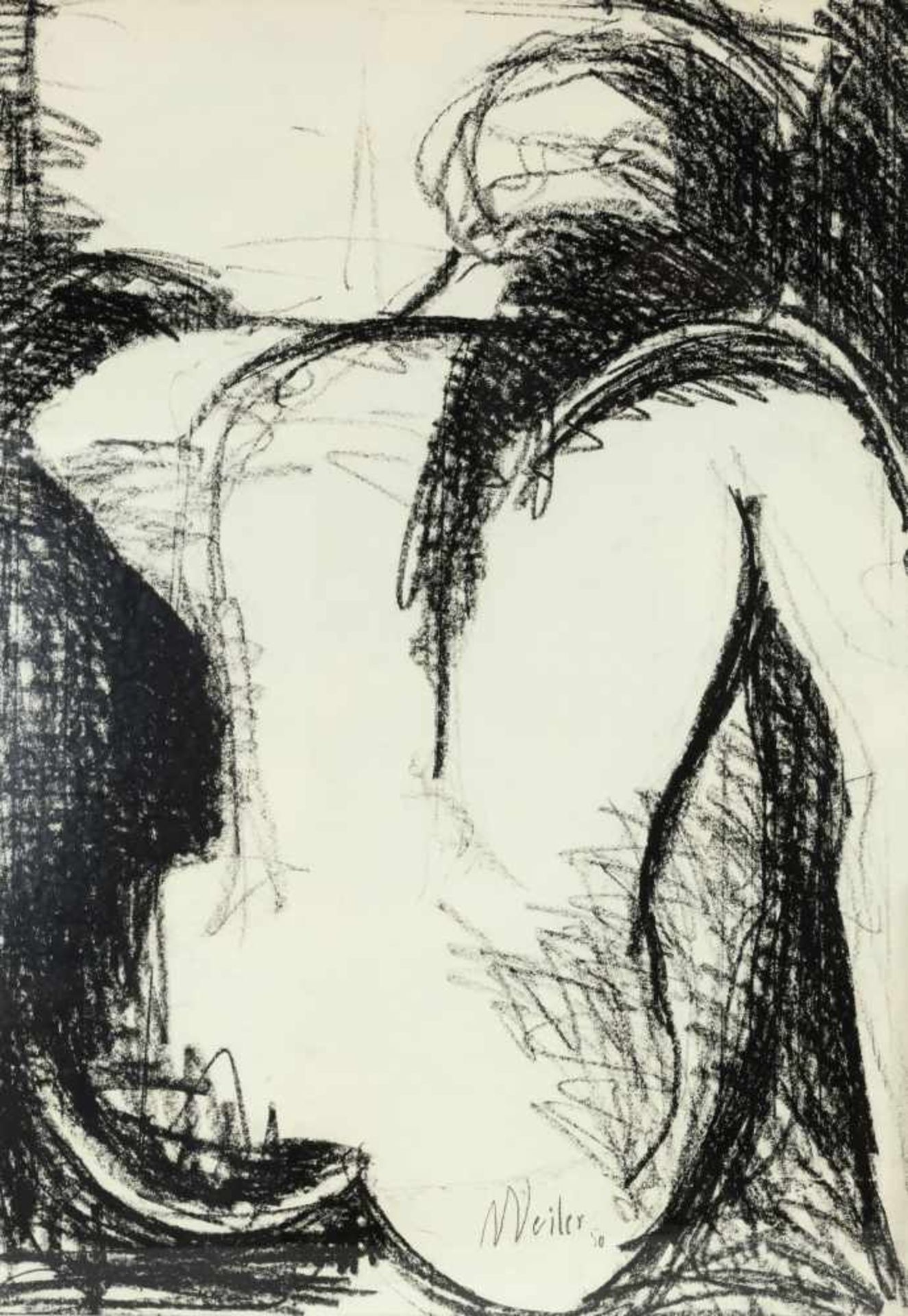 Max Weiler (Absam 1910 - 2001 Wien) Ohne Titel (Rückenakt), 1950 Graphit auf chamoisfarbenem Papier.