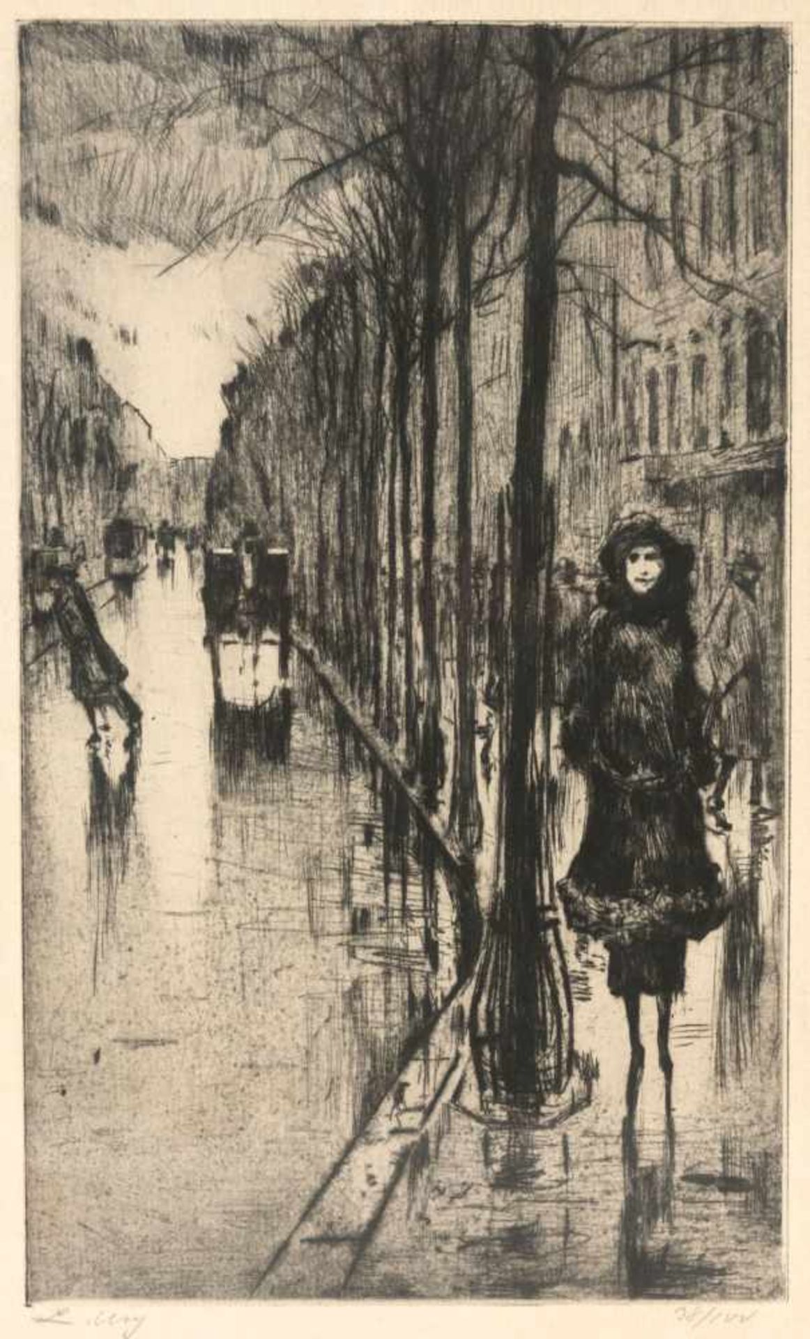 Lesser Ury (Birnbaum, Posen 1861 - 1921 Berlin) 'Straße im Regen', erstes Viertel 20. Jahrhundert