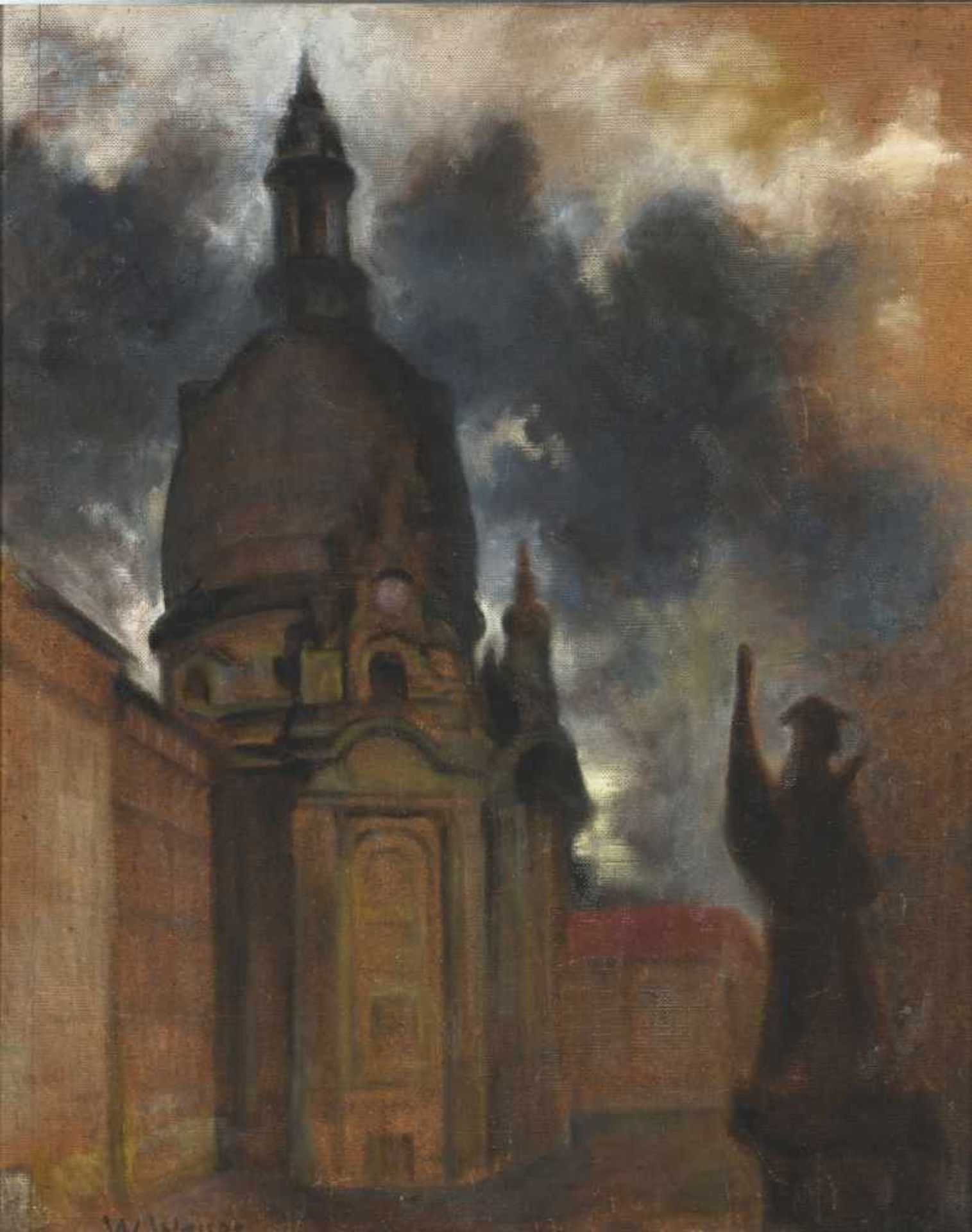 William Wauer (Oberwiesthal 1866 - 1962 Berlin) 'Frauenkirche (Dresden)', wohl 1950er Jahre Öl auf