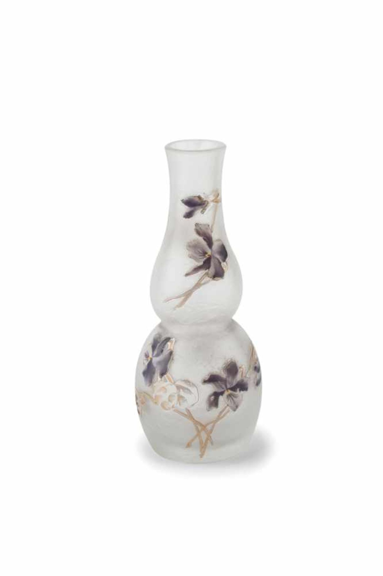 Daum Frères, Nancy Vase 'Violettes', 1885-95 Schlanke Doppelkürbisform. H. 13,5 cm. Farbloses