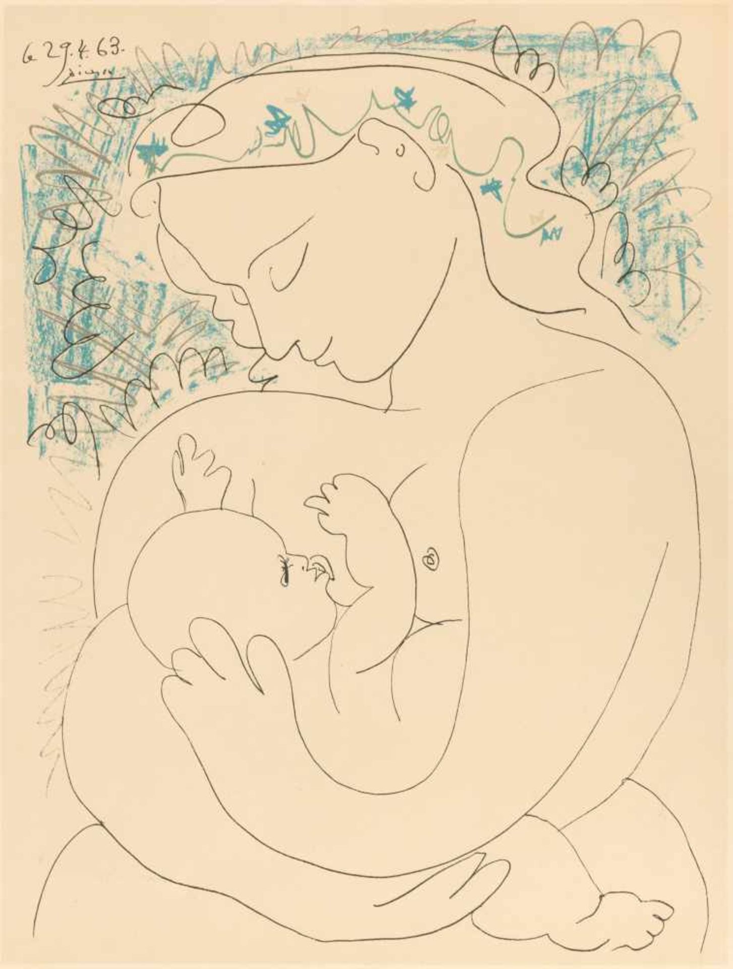 Pablo Picasso (Málaga 1881 - 1973 Mougins) 'Mutter und Kind', 1963 Farbige Lithographie auf