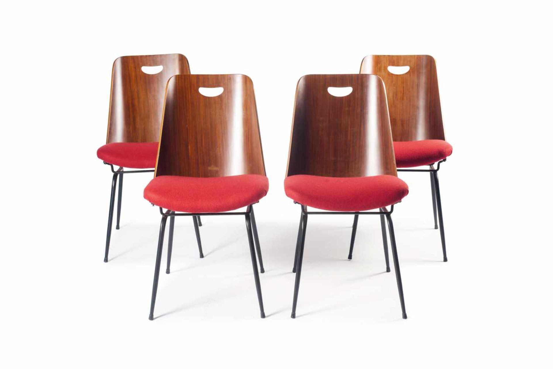 Vier Stühle 'Du 22', um 1952 Gastone Rinaldi H. 80 x 50 x 60 cm. Rima, Padua. Stahlrohr, schwarz