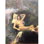 Oil on canvas, nude reclining figure, with still life study to verso, gilt framed. (20in x 25in)