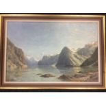 Henry Enfield, oil on canvas, a Norwegian fjord coastal view, signed & framed. (24in x 16in)