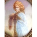 Late nineteenth century miniature, three-quarter length study of a young lady