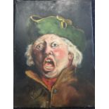 Oil on tin panel, bust study of town cryer. (9in x 12in)