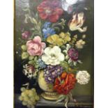 E Vanderman, nineteenth century oil on canvas, still life with flowers in vase & grapes, signed