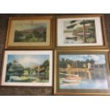 Four framed pictures - two coastal watercolours - one signed, a Monet print, and a signed Bowling