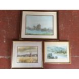 RD Hazelwood, watercolour, windmill landscape of Cley in Norfolk, signed, mounted & framed; Marshall
