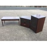 Three pieces of mahogany with gadrooned carved moulded rims - a rectangular coffee table on turned