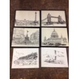 A set of four framed London monochrome prints after A Turner; and a pair of signed coastal seagull