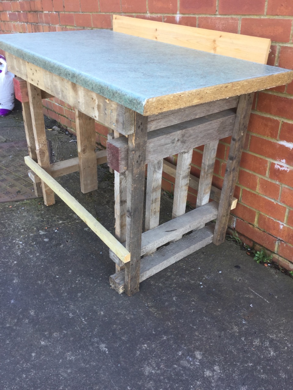 A homemade workbench with rectangular top supported on batton legs. - Image 3 of 3