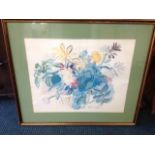 Raoul Dufy, a large floral brushwork print, mounted & framed.