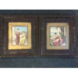 A pair of Victorian framed prints depicting young ladies at their leisure, with gilt mounts and wide