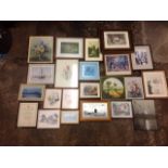 Miscellaneous framed prints - Kelso, floral, contemporary, Vernon Ward, landscape, etc. (22)