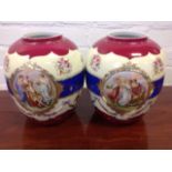 A pair of large decorative Vienna ovoid jars with figurative panels after Kaufman, with floral