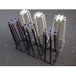 Six wrought iron tapering column tablelamp bases of slatted construction