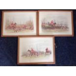 A set of three Sanderson Wells oak framed hunting prints