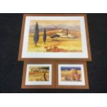 M Cellini, a set of three framed Mediterranean landscape prints. (3)