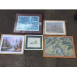 Five framed prints