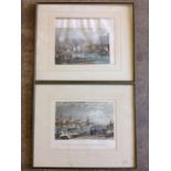 A pair of handcoloured engravings of Newcastle upon Tyne quayside, numbered in pencil