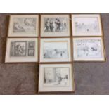 A set of seven Garland political cartoon prints from the 1970s, all mounted & framed. (7)