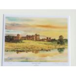 A signed Alan Reed print of Alnwick Castle; a Fred Stott print of Berwick; and three framed photos