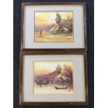 Eastern oils on card, a pair, village scenes